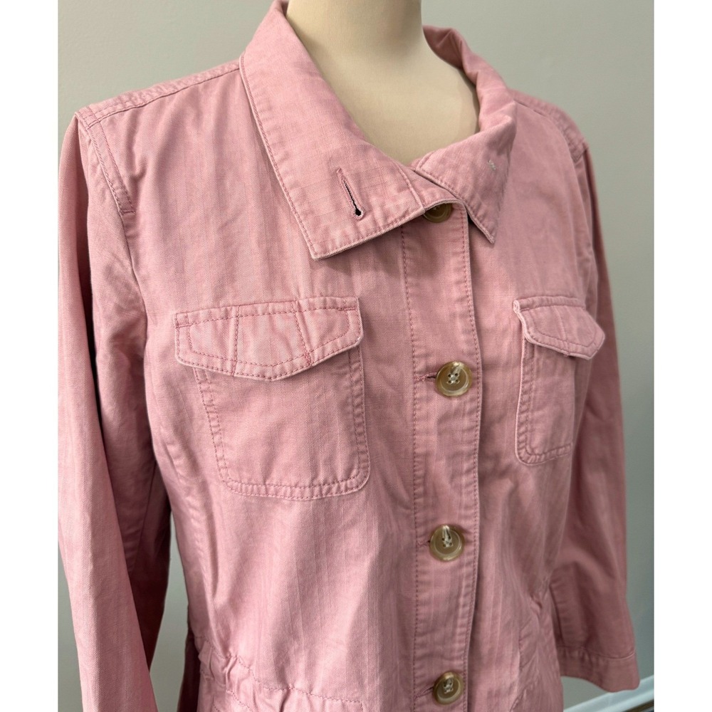 Talbots Pink Utility Jacket Womens Large Cotton Button Front Casual Spring Coat - Picture 2 of 7
